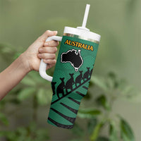 Australia New Zealand Rugby Tumbler With Handle Green Aboriginal Wallabies and Maori Black Fern LT9 - Polynesian Pride