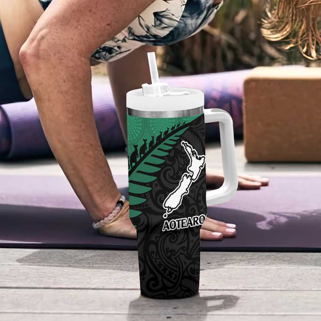 Australia New Zealand Rugby Tumbler With Handle Green Aboriginal Wallabies and Maori Black Fern LT9 - Polynesian Pride