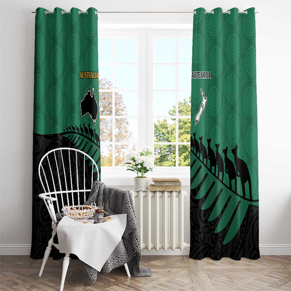 Australia New Zealand Rugby Window Curtain Green Aboriginal Wallabies and Maori Black Fern LT9 - Polynesian Pride