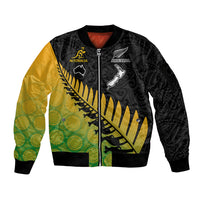 Australia Wallabies and Aotearoa Rugby Sleeve Zip Bomber Jacket Kangaroo Black Fern Maori Gradient Vibe LT9 Unisex Gradient - Polynesian Pride