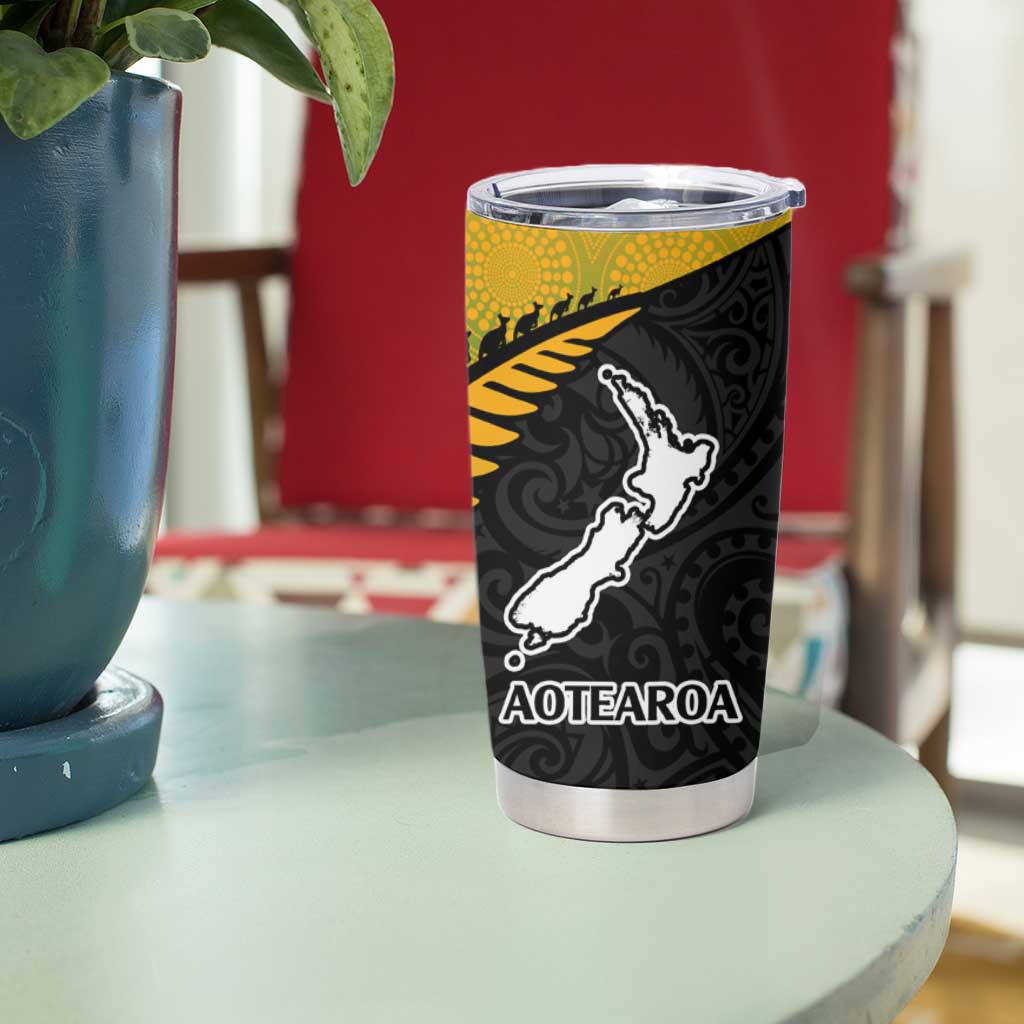 Australia New Zealand Rugby Tumbler Cup Aboriginal Wallabies and Maori Black Fern Gradient Vibe LT9 - Polynesian Pride