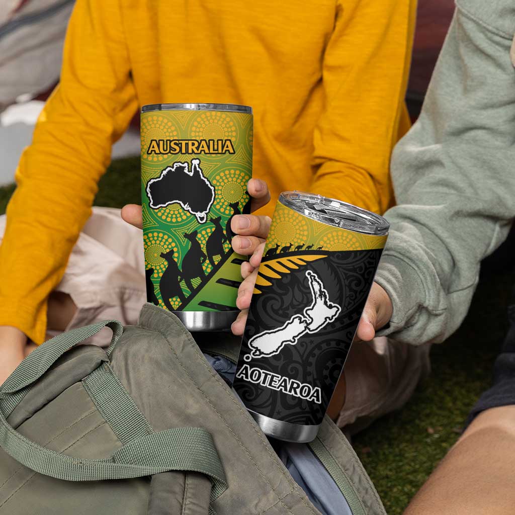 Australia New Zealand Rugby Tumbler Cup Aboriginal Wallabies and Maori Black Fern Gradient Vibe LT9 - Polynesian Pride