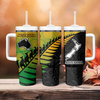 Australia New Zealand Rugby Tumbler With Handle Aboriginal Wallabies and Maori Black Fern Gradient Vibe LT9 - Polynesian Pride