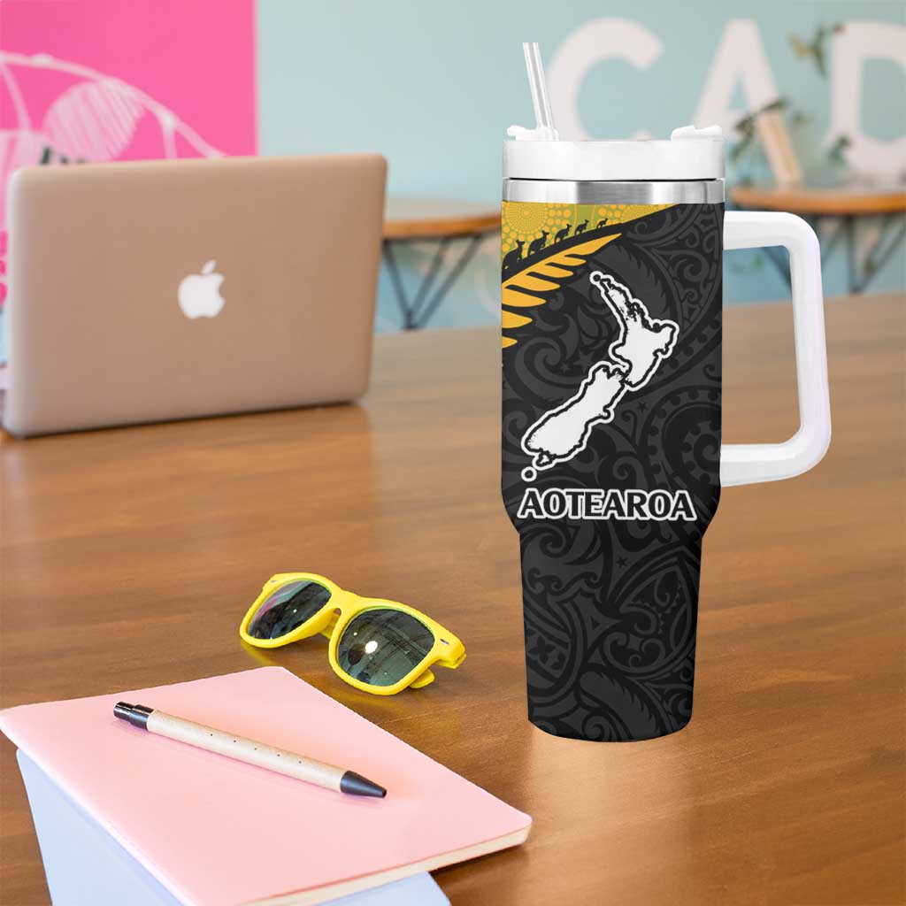 Australia New Zealand Rugby Tumbler With Handle Aboriginal Wallabies and Maori Black Fern Gradient Vibe LT9 - Polynesian Pride