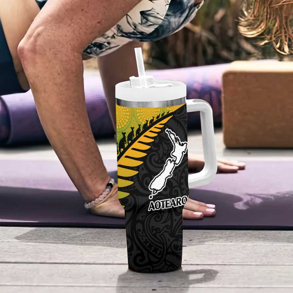 Australia New Zealand Rugby Tumbler With Handle Aboriginal Wallabies and Maori Black Fern Gradient Vibe LT9 - Polynesian Pride
