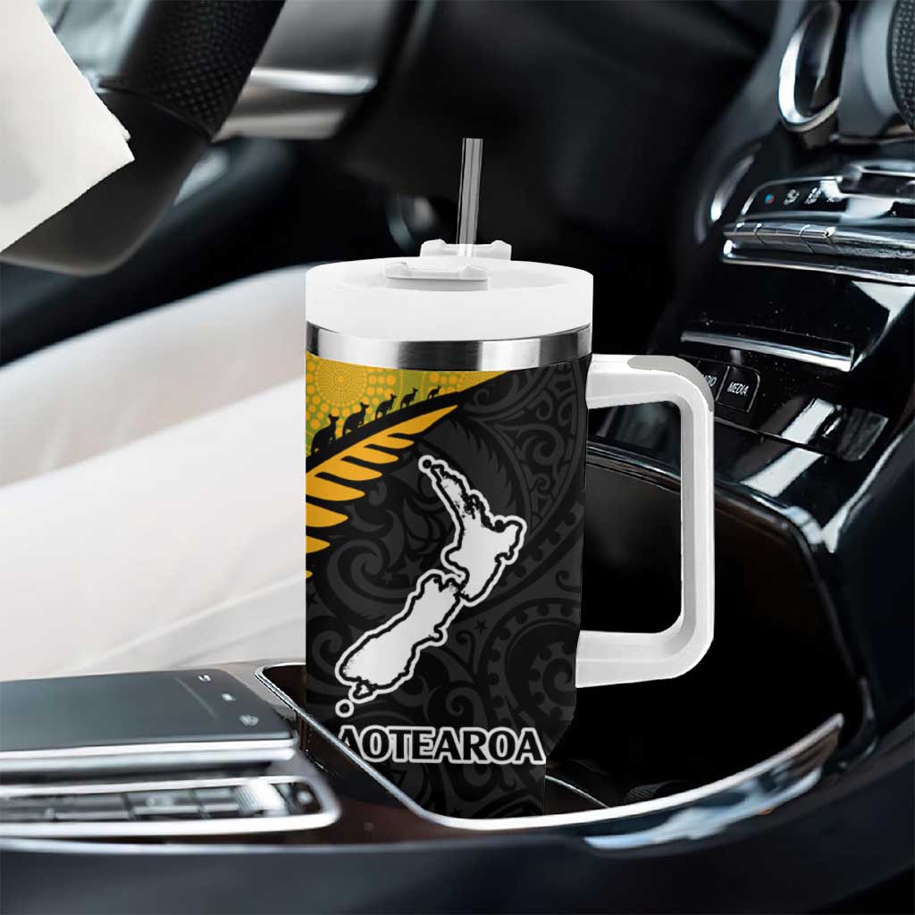 Australia New Zealand Rugby Tumbler With Handle Aboriginal Wallabies and Maori Black Fern Gradient Vibe LT9 - Polynesian Pride