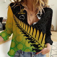 Australia Wallabies and Aotearoa Rugby Women Casual Shirt Kangaroo Black Fern Maori Gradient Vibe LT9 Female Gradient - Polynesian Pride