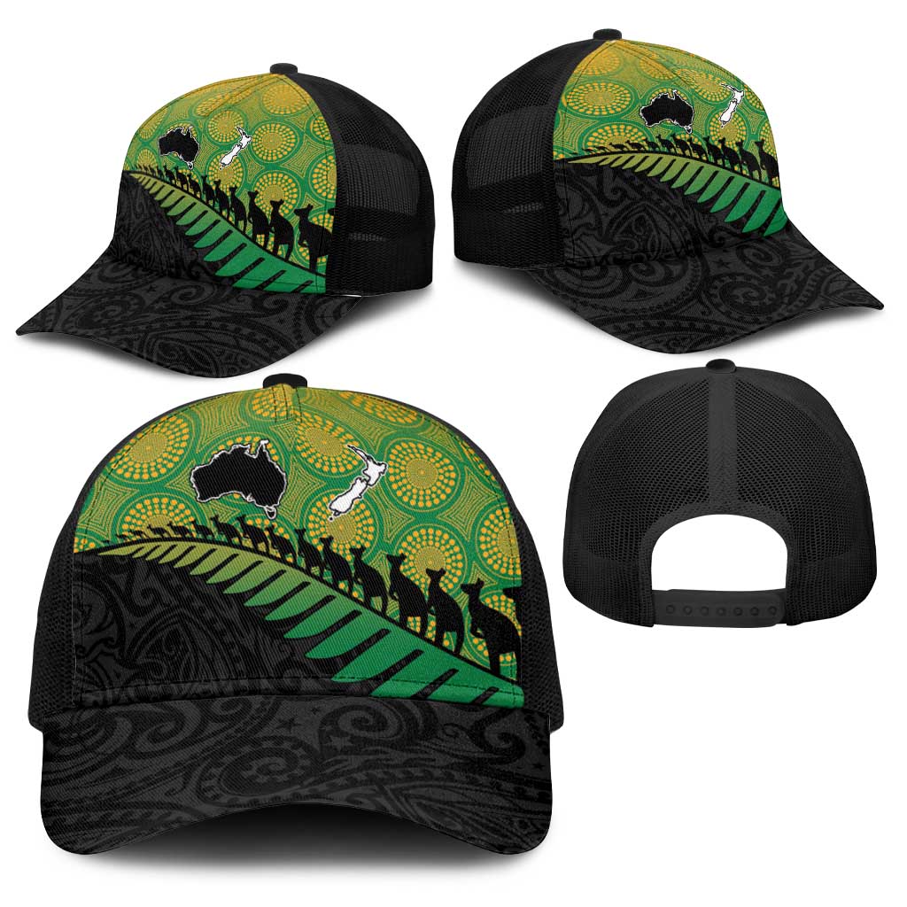 Australia New Zealand Rugby Baseball Net Cap Gradient Aboriginal Wallabies and Maori Black Fern - Polynesian Pride