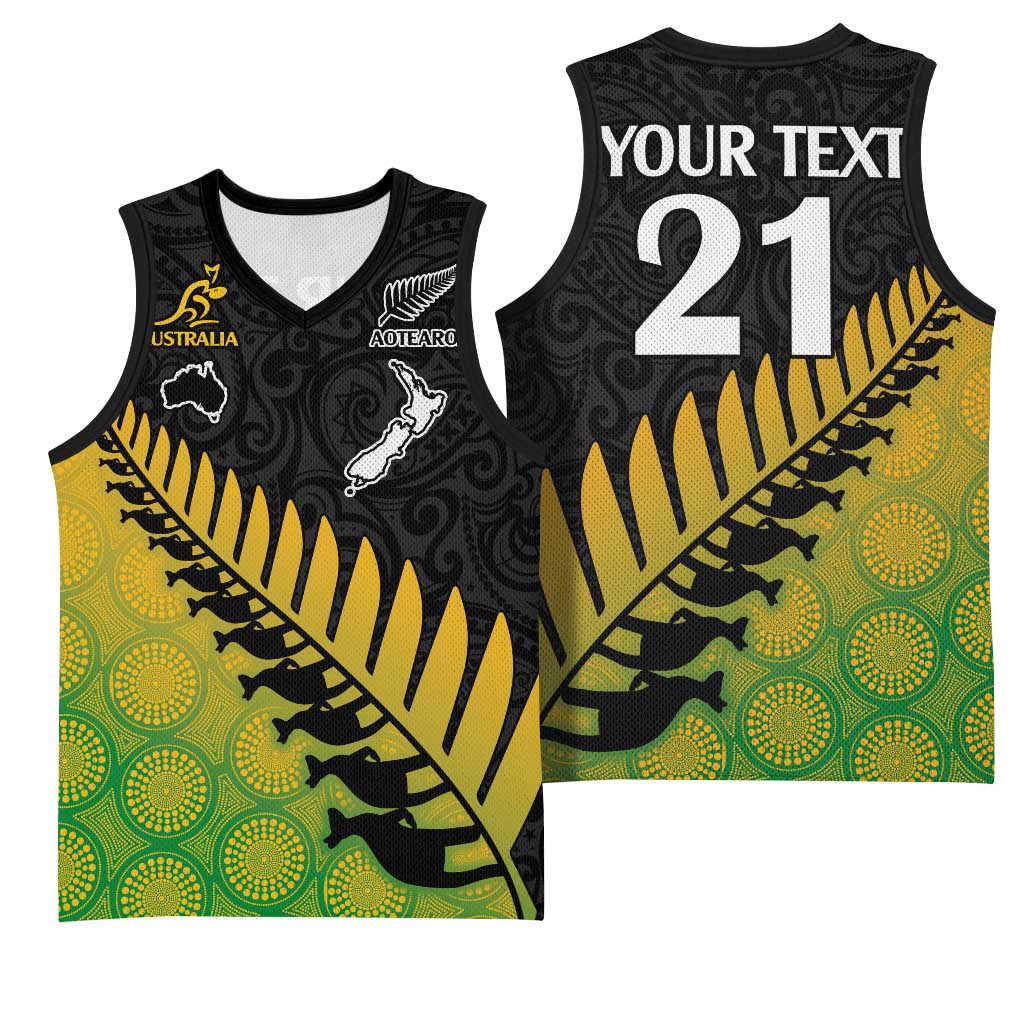 Australia New Zealand Rugby Basketball Jersey Gradient Aboriginal Wallabies and Maori Black Fern LT9 - Polynesian Pride
