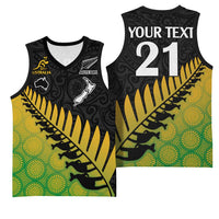 Australia New Zealand Rugby Basketball Jersey Gradient Aboriginal Wallabies and Maori Black Fern LT9 - Polynesian Pride