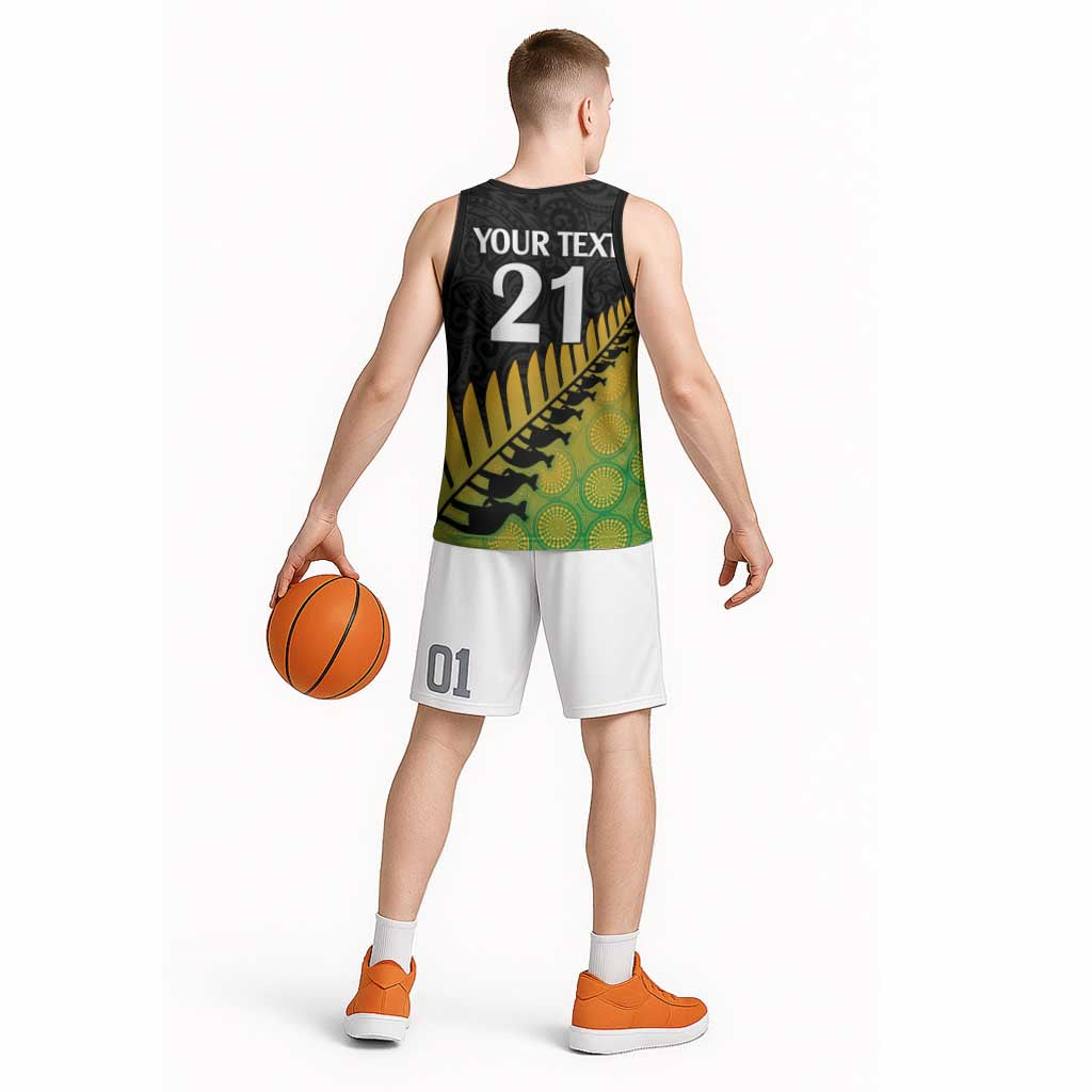 Australia New Zealand Rugby Basketball Jersey Gradient Aboriginal Wallabies and Maori Black Fern LT9 - Polynesian Pride