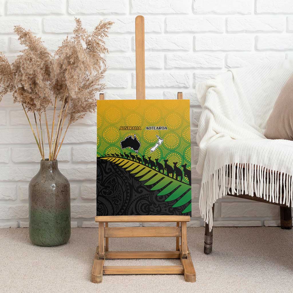 Australia New Zealand Rugby Canvas Wall Art Gradient Aboriginal Wallabies and Maori Black Fern - Polynesian Pride