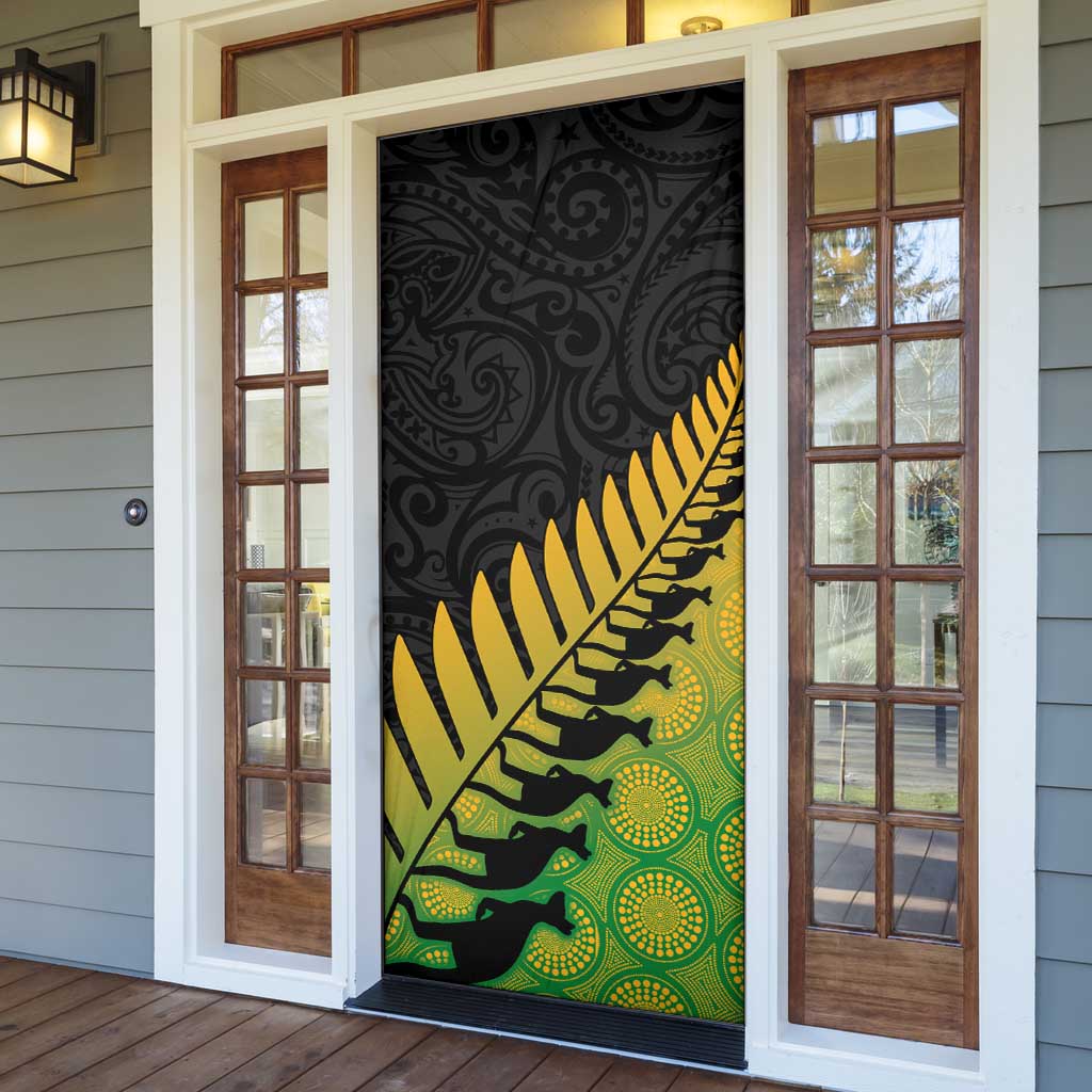 Australia New Zealand Rugby Door Cover Gradient Aboriginal Wallabies and Maori Black Fern LT9 - Polynesian Pride