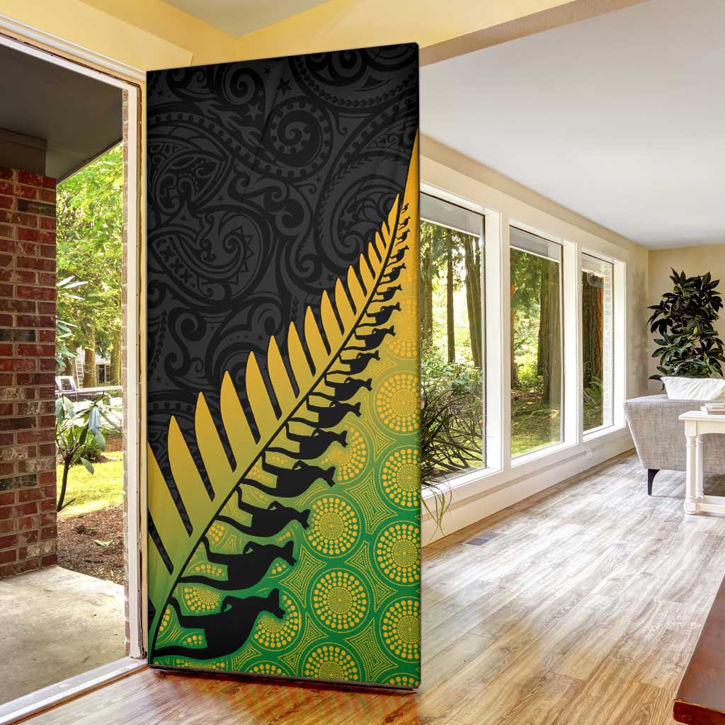 Australia New Zealand Rugby Door Cover Gradient Aboriginal Wallabies and Maori Black Fern LT9 - Polynesian Pride