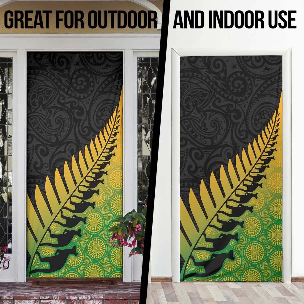 Australia New Zealand Rugby Door Cover Gradient Aboriginal Wallabies and Maori Black Fern LT9 - Polynesian Pride