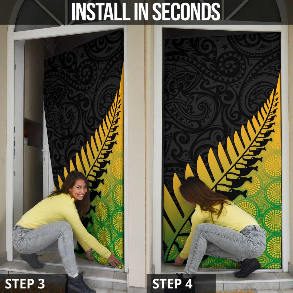Australia New Zealand Rugby Door Cover Gradient Aboriginal Wallabies and Maori Black Fern LT9 - Polynesian Pride