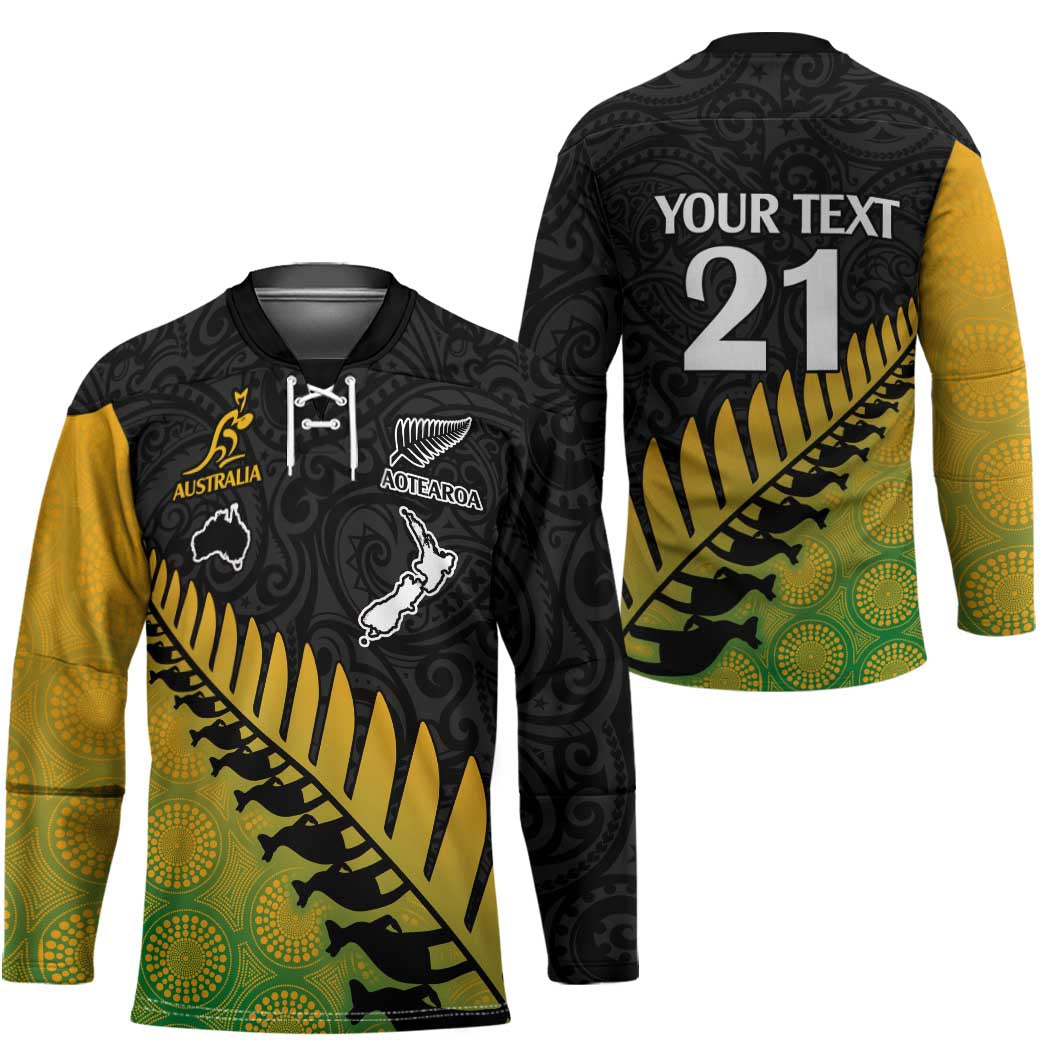 Australia New Zealand Rugby Hockey Jersey Gradient Aboriginal Wallabies and Maori Black Fern LT9 - Polynesian Pride