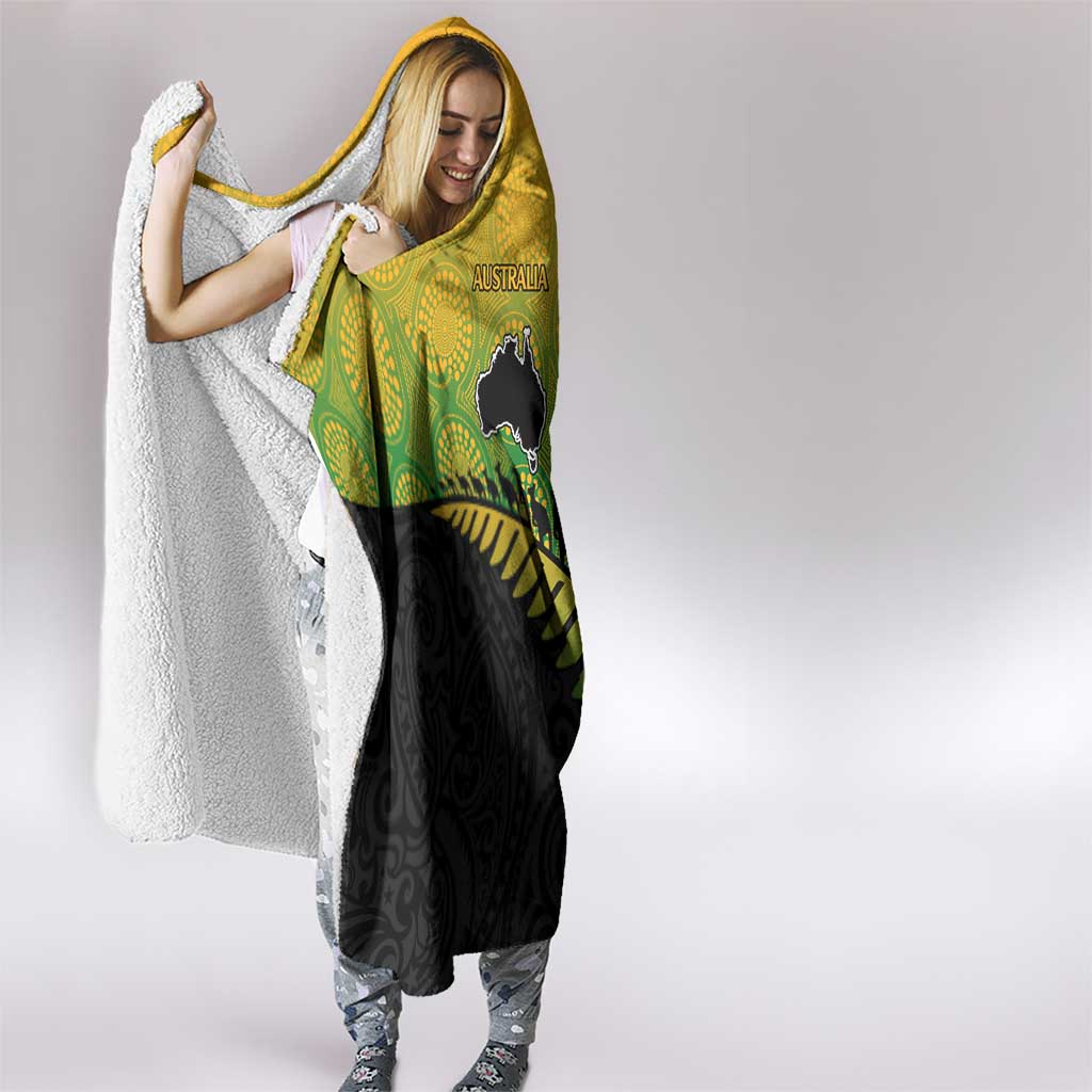 Australia New Zealand Rugby Hooded Blanket Gradient Aboriginal Wallabies and Maori Black Fern - Polynesian Pride