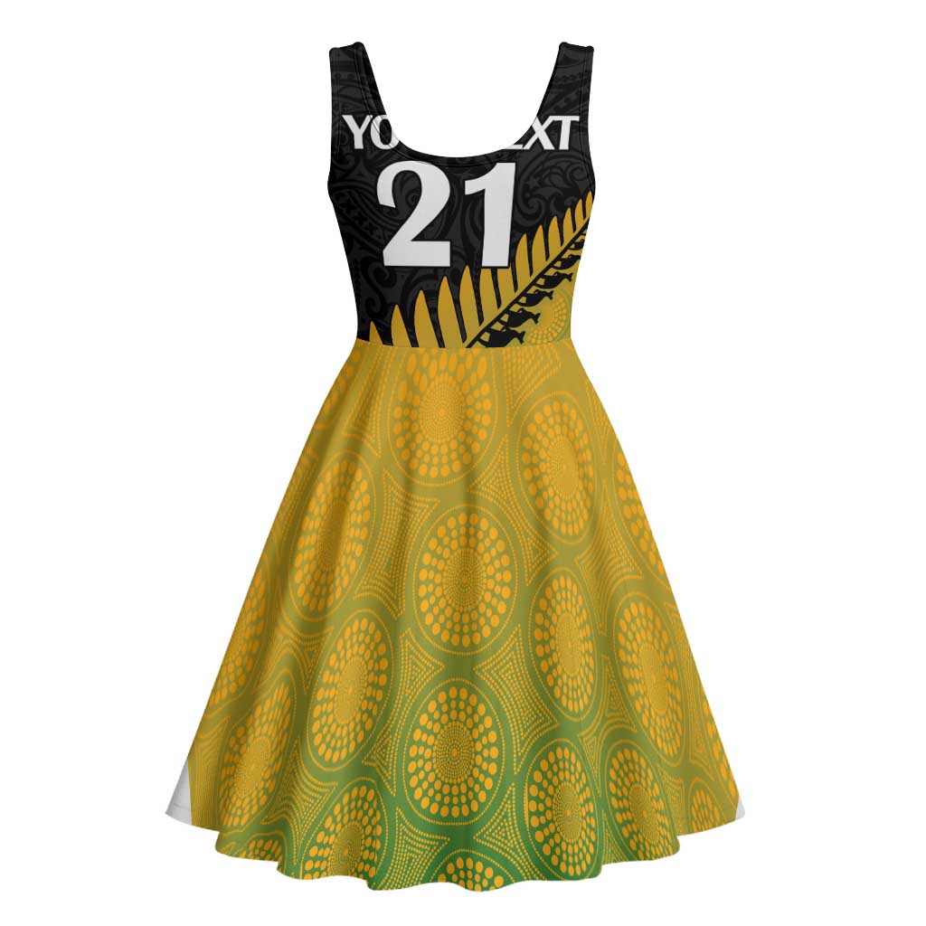 Australia New Zealand Rugby Midi Dress Gradient Aboriginal Wallabies and Maori Black Fern LT9 - Polynesian Pride
