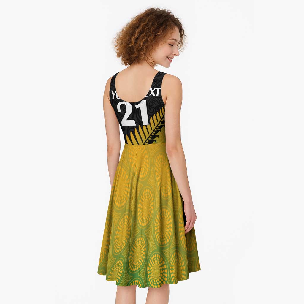 Australia New Zealand Rugby Midi Dress Gradient Aboriginal Wallabies and Maori Black Fern LT9 - Polynesian Pride