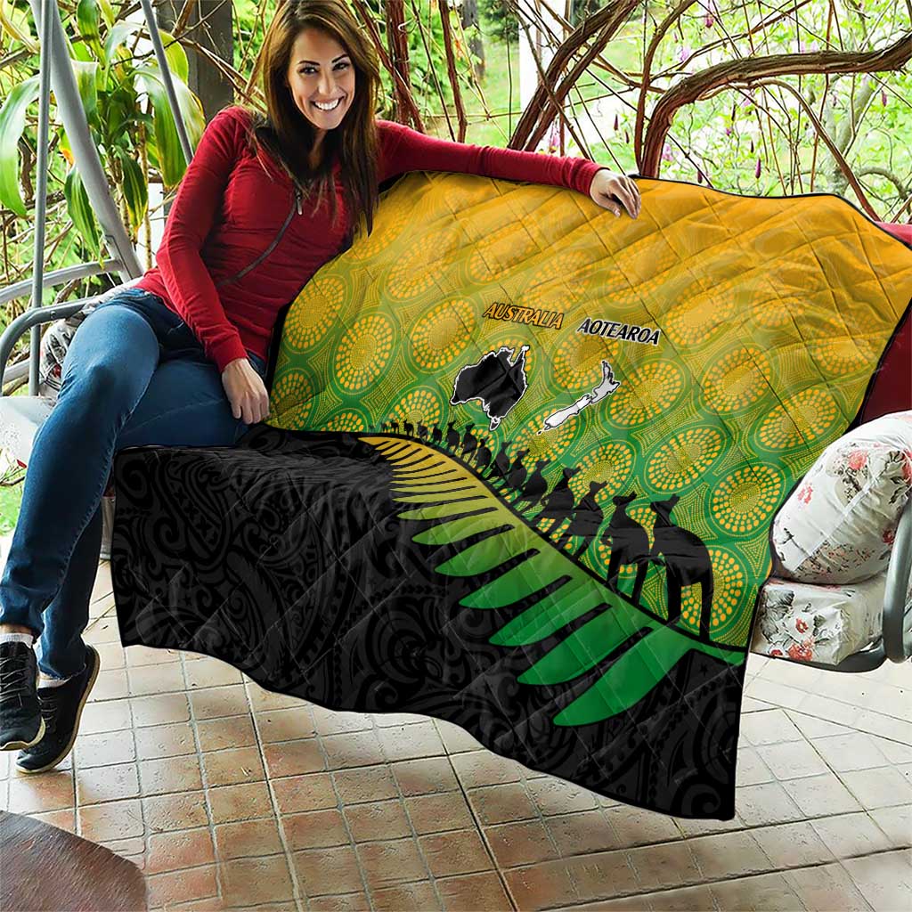 Australia New Zealand Rugby Quilt Gradient Aboriginal Wallabies and Maori Black Fern - Polynesian Pride