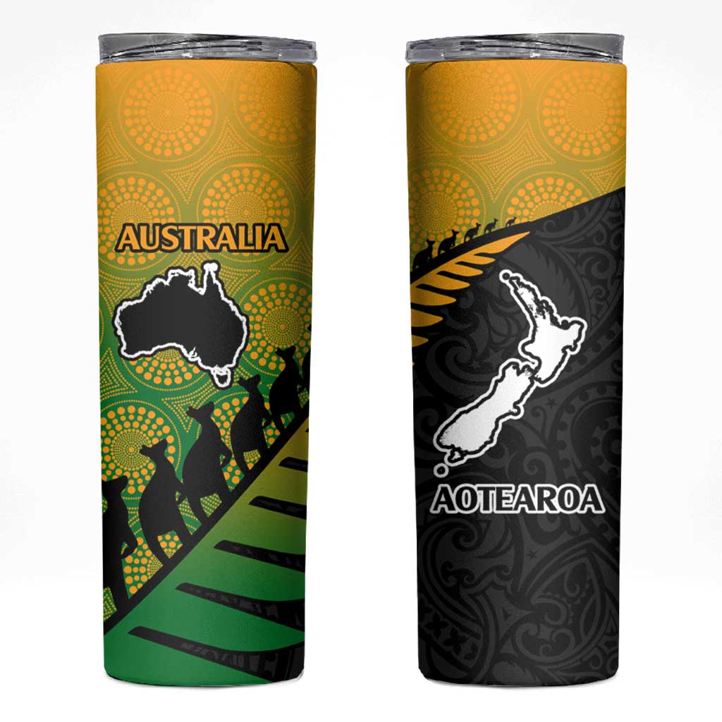 Australia New Zealand Rugby Skinny Tumbler Gradient Aboriginal Wallabies and Maori Black Fern LT9 Gradient - Polynesian Pride