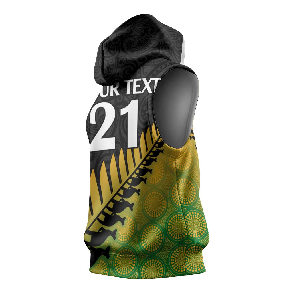 Australia New Zealand Rugby Sleeveless Hoodie Gradient Aboriginal Wallabies and Maori Black Fern LT9 - Polynesian Pride