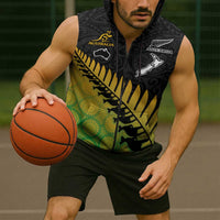 Australia New Zealand Rugby Sleeveless Zip Hoodie Gradient Aboriginal Wallabies and Maori Black Fern LT9 - Polynesian Pride