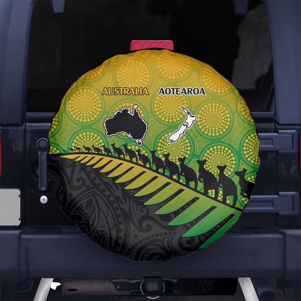 Australia New Zealand Rugby Spare Tire Cover Gradient Aboriginal Wallabies and Maori Black Fern LT9 No hole Gradient - Polynesian Pride