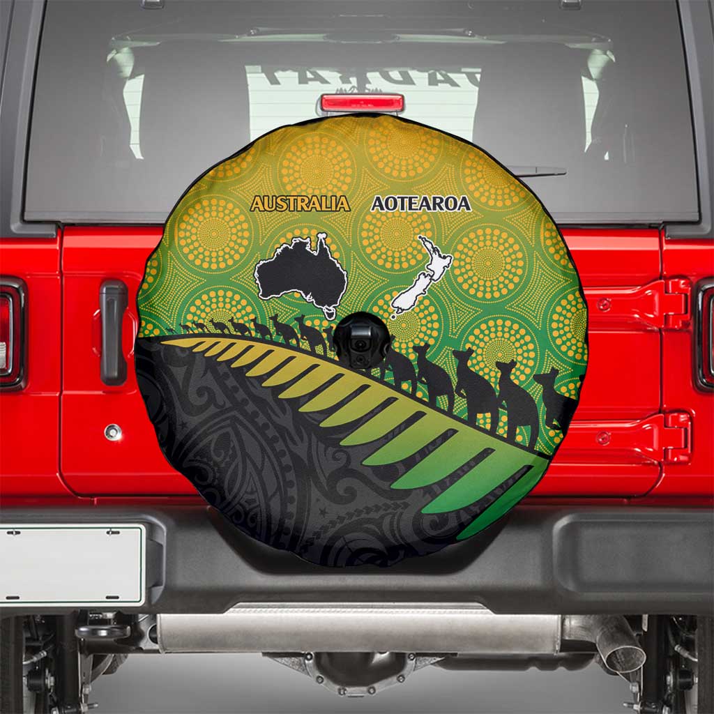 Australia New Zealand Rugby Spare Tire Cover Gradient Aboriginal Wallabies and Maori Black Fern LT9 - Polynesian Pride