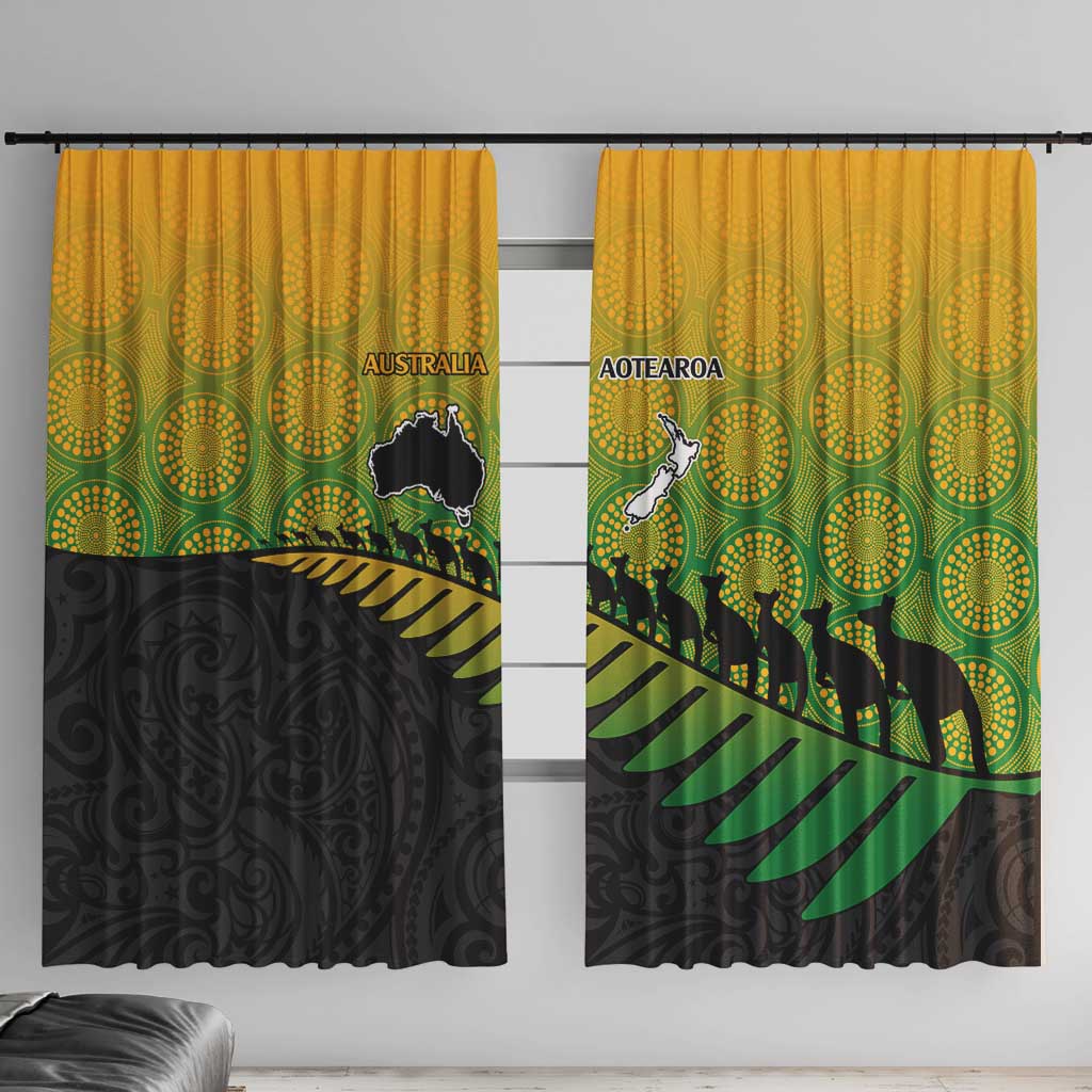 Australia New Zealand Rugby Window Curtain Gradient Aboriginal Wallabies and Maori Black Fern - Polynesian Pride