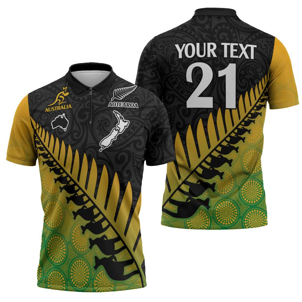 Australia New Zealand Rugby Zipper Polo Shirt Gradient Aboriginal Wallabies and Maori Black Fern LT9 - Polynesian Pride
