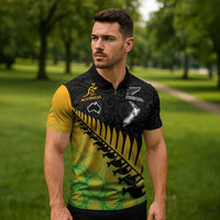 Australia New Zealand Rugby Zipper Polo Shirt Gradient Aboriginal Wallabies and Maori Black Fern LT9 - Polynesian Pride