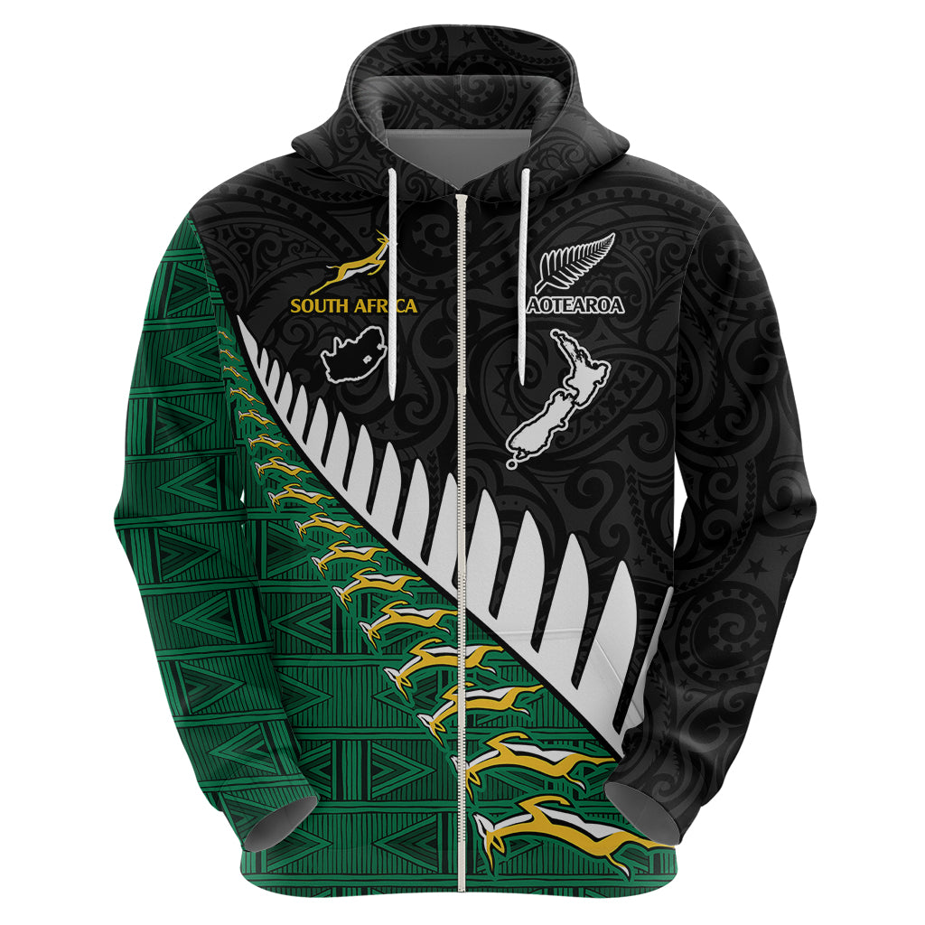 South Africa and Aotearoa Rugby Hoodie Springboks Black Fern Maori Vibe LT9 - Polynesian Pride