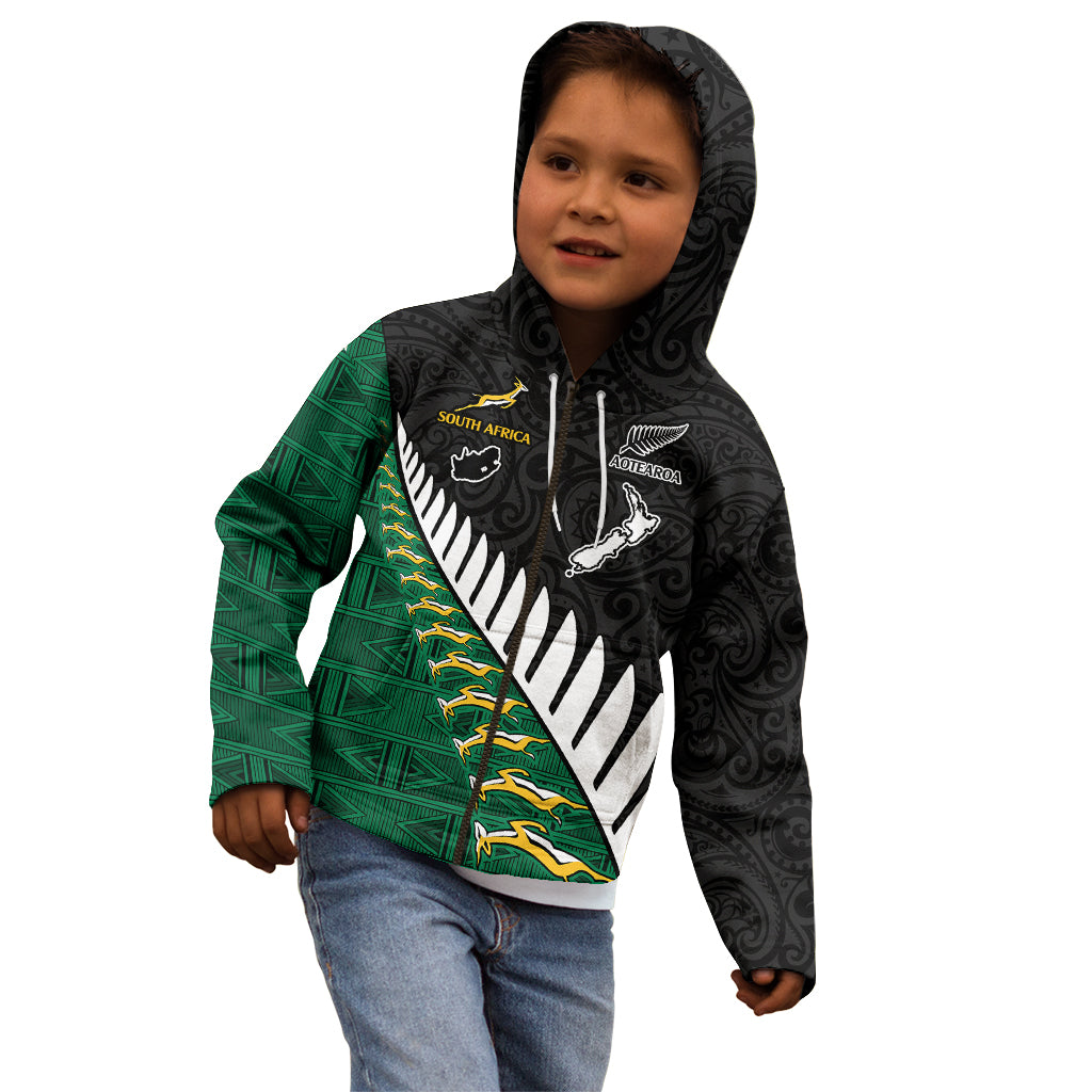 South Africa and Aotearoa Rugby Kid Hoodie Springboks Black Fern Maori Vibe LT9 - Polynesian Pride