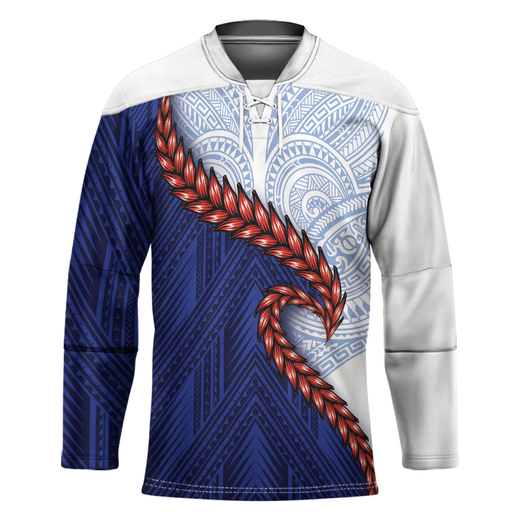 Ula Fala Red Samoa Chief Hockey Jersey Samoan Art Black Tribal LT9 Unisex Blue - Polynesian Pride