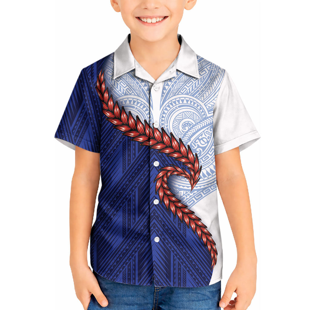 Ula Fala Red Samoa Chief Kid Hawaiian Shirt Samoan Art Black Tribal LT9 Kid Blue - Polynesian Pride