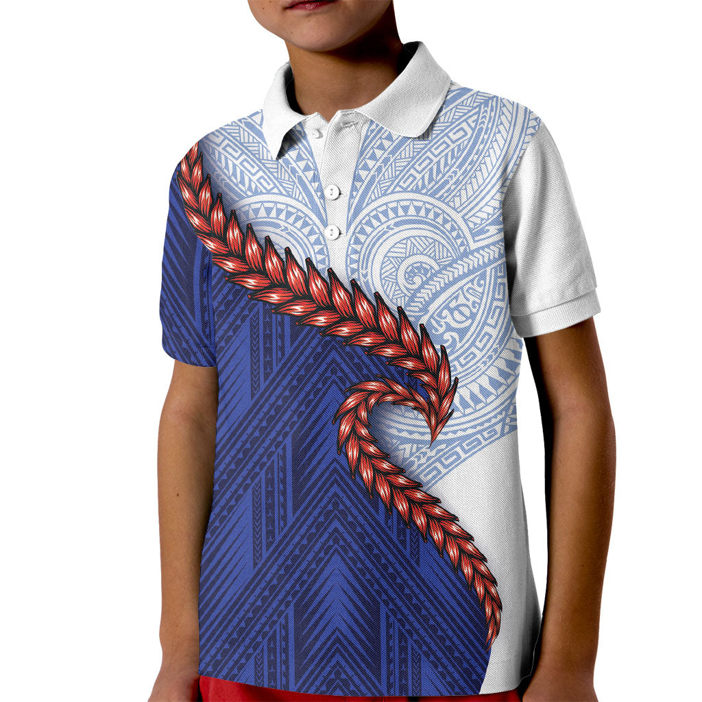 Ula Fala Red Samoa Chief Kid Polo Shirt Samoan Art Black Tribal LT9 Kid Blue - Polynesian Pride