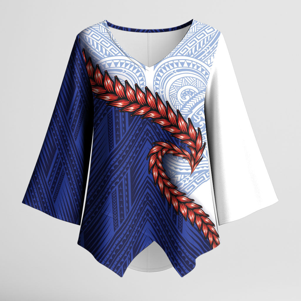 Ula Fala Red Samoa Chief Kimono Sleeve Blouse Samoan Art Black Tribal LT9 Female Blue - Polynesian Pride