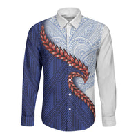 Ula Fala Red Samoa Chief Long Sleeve Button Shirt Samoan Art Black Tribal LT9 Unisex Blue - Polynesian Pride