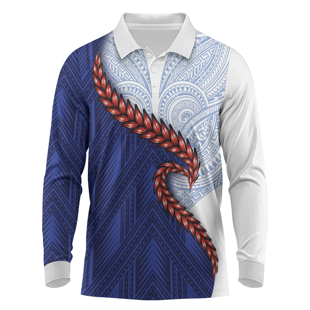 Ula Fala Red Samoa Chief Long Sleeve Polo Shirt Samoan Art Black Tribal LT9 Blue - Polynesian Pride
