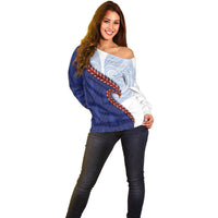 Ula Fala Red Samoa Chief Off Shoulder Sweater Samoan Art Black Tribal LT9 - Polynesian Pride