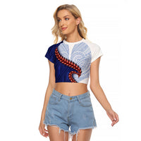 Ula Fala Red Samoa Chief Raglan Cropped T Shirt Samoan Art Black Tribal LT9 Female Blue - Polynesian Pride