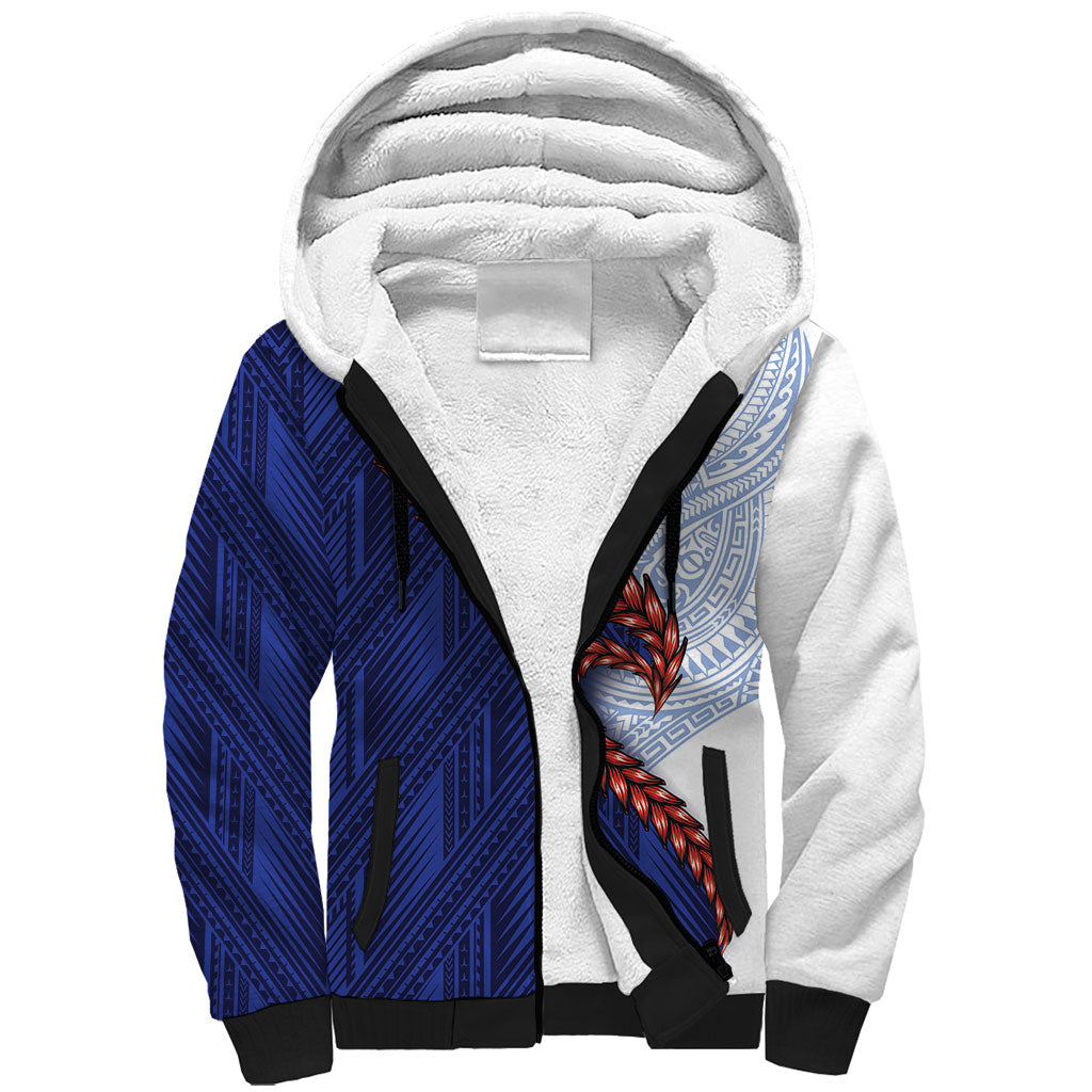 Ula Fala Red Samoa Chief Sherpa Hoodie Samoan Art Black Tribal LT9 Unisex Blue - Polynesian Pride