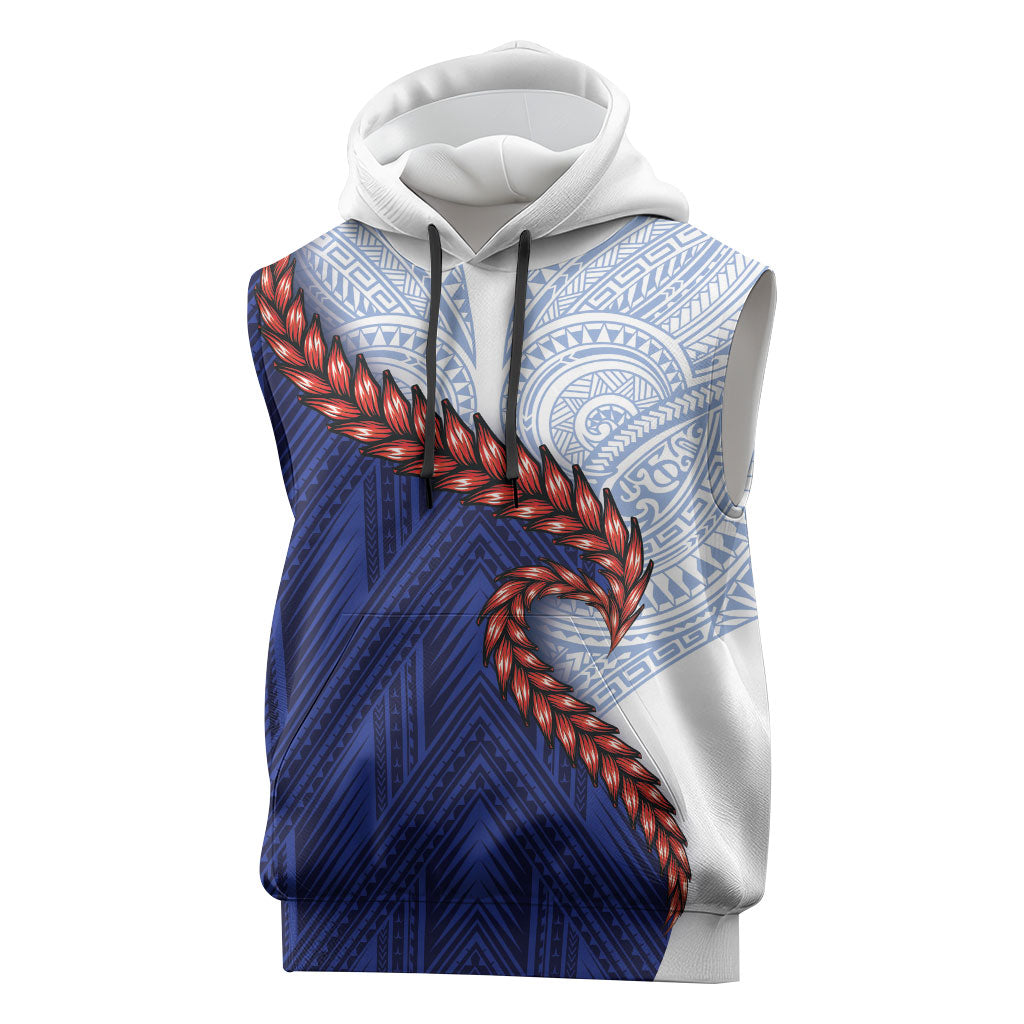 Ula Fala Red Samoa Chief Sleeveless Hoodie Samoan Art Black Tribal LT9 Blue - Polynesian Pride