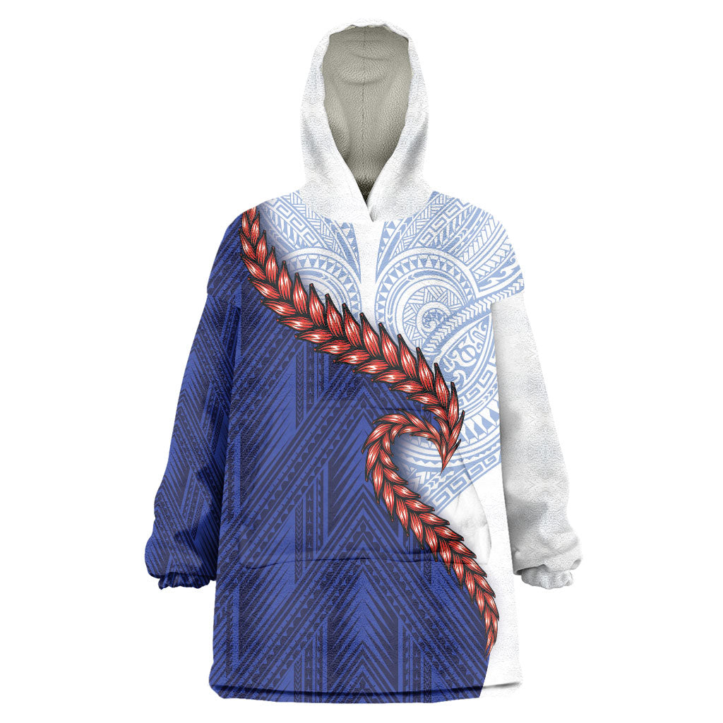 Ula Fala Red Samoa Chief Wearable Blanket Hoodie Samoan Art Black Tribal LT9 One Size Blue - Polynesian Pride