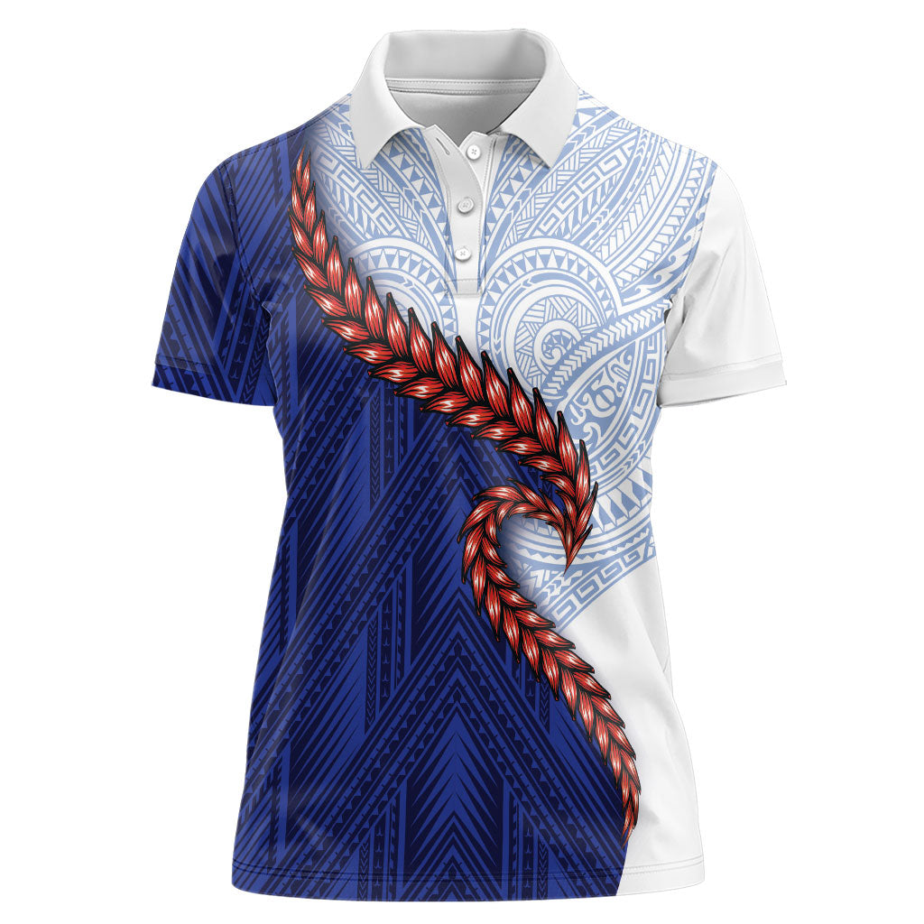 Ula Fala Red Samoa Chief Women Polo Shirt Samoan Art Black Tribal LT9 Female Blue - Polynesian Pride