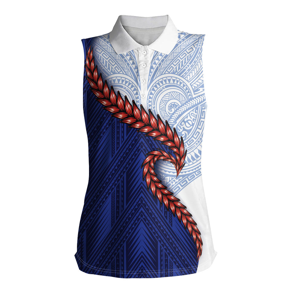 Ula Fala Red Samoa Chief Women Sleeveless Polo Shirt Samoan Art Black Tribal LT9 Female Blue - Polynesian Pride