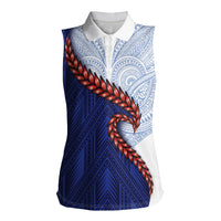 Ula Fala Red Samoa Chief Women Sleeveless Polo Shirt Samoan Art Black Tribal LT9 Female Blue - Polynesian Pride