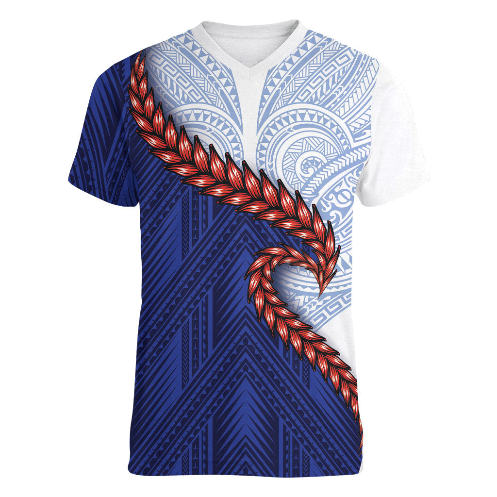 Ula Fala Red Samoa Chief Women V-Neck T-Shirt Samoan Art Black Tribal LT9 Female Blue - Polynesian Pride